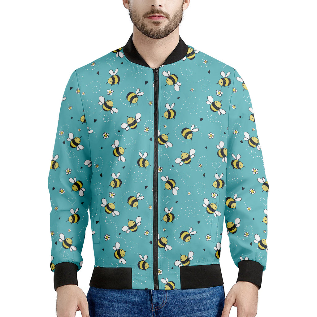 Little Bee Pattern Print Men's Bomber Jacket