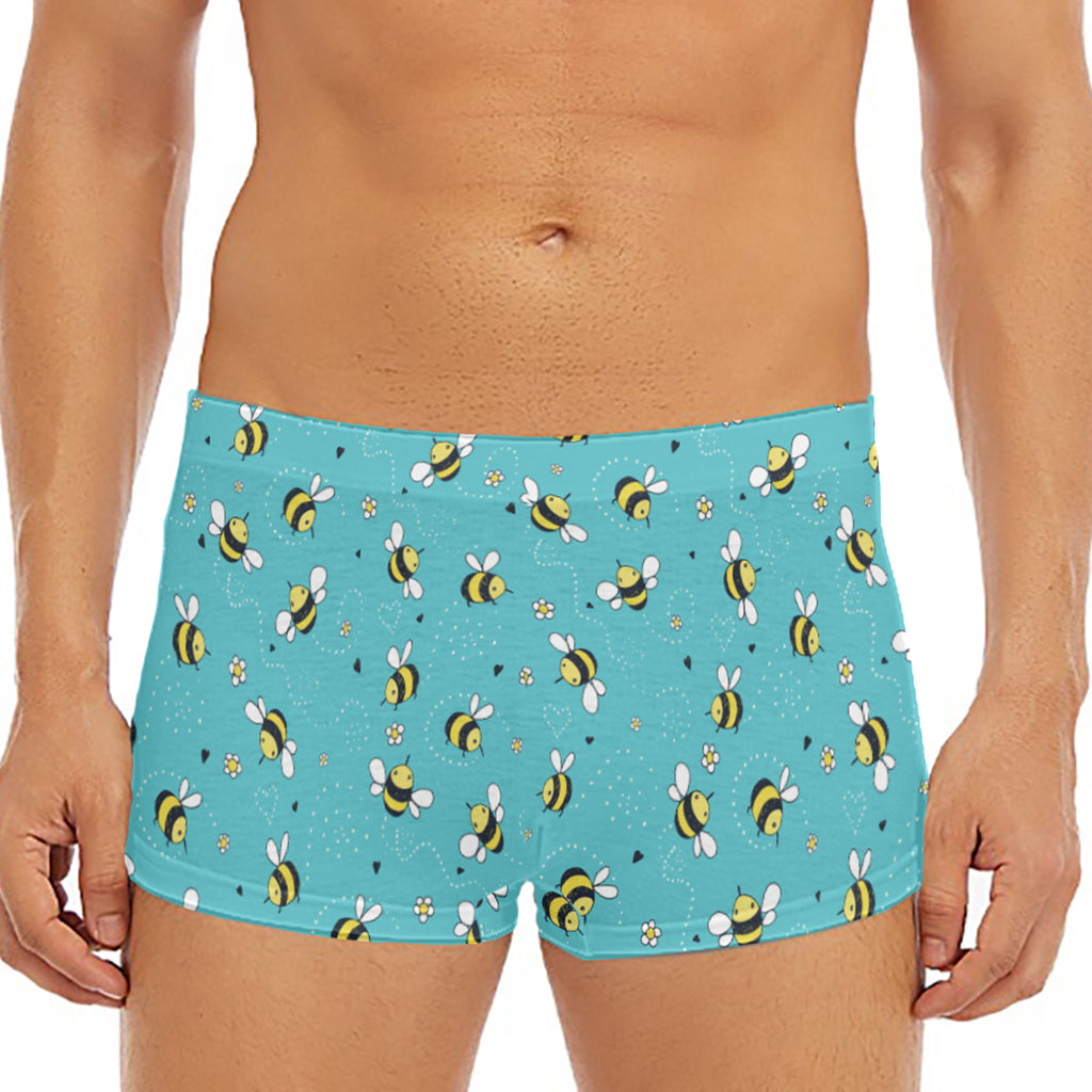 Little Bee Pattern Print Men's Short Boxer Briefs