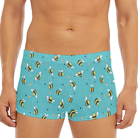 Little Bee Pattern Print Men's Short Boxer Briefs