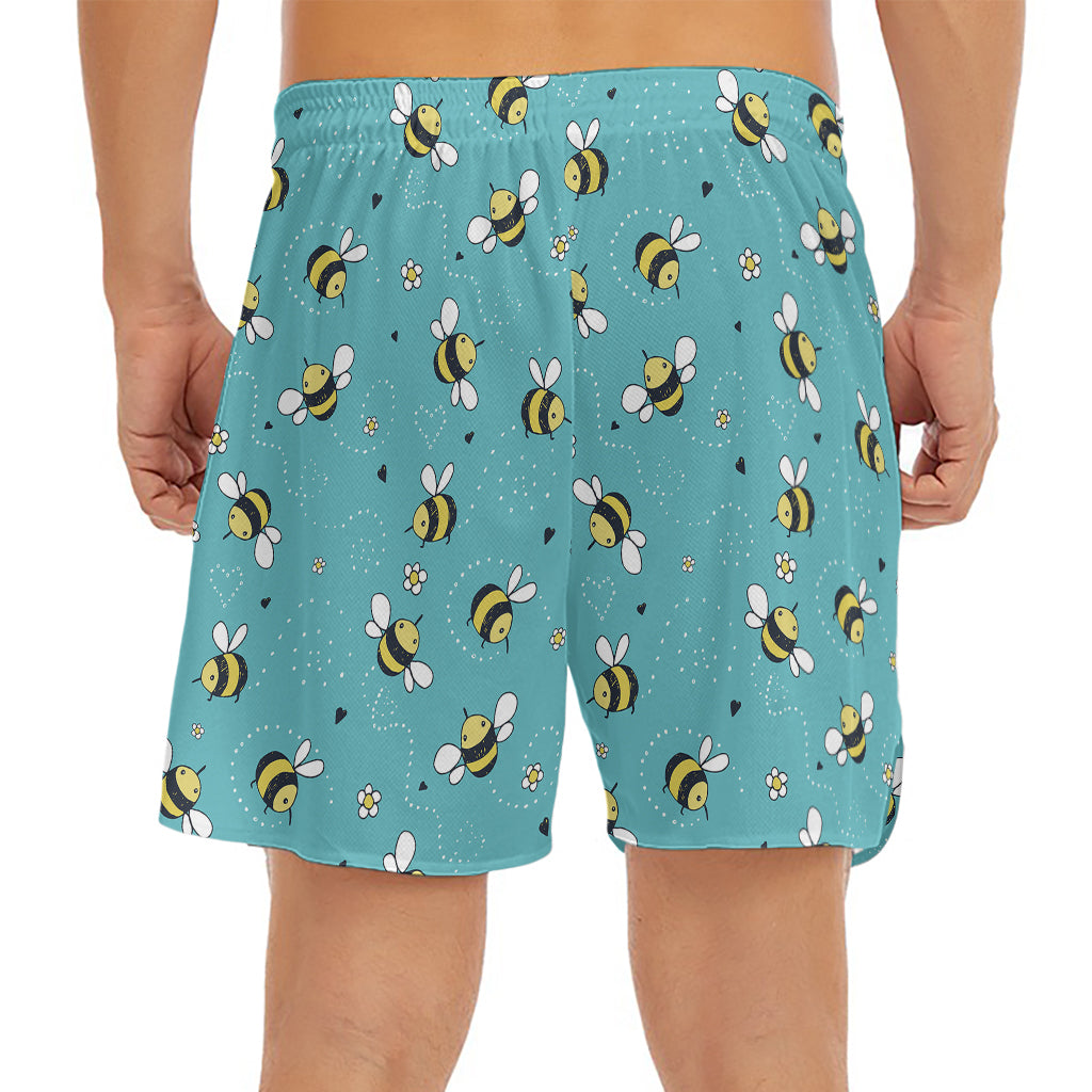 Little Bee Pattern Print Men's Split Running Shorts