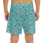 Little Bee Pattern Print Men's Split Running Shorts