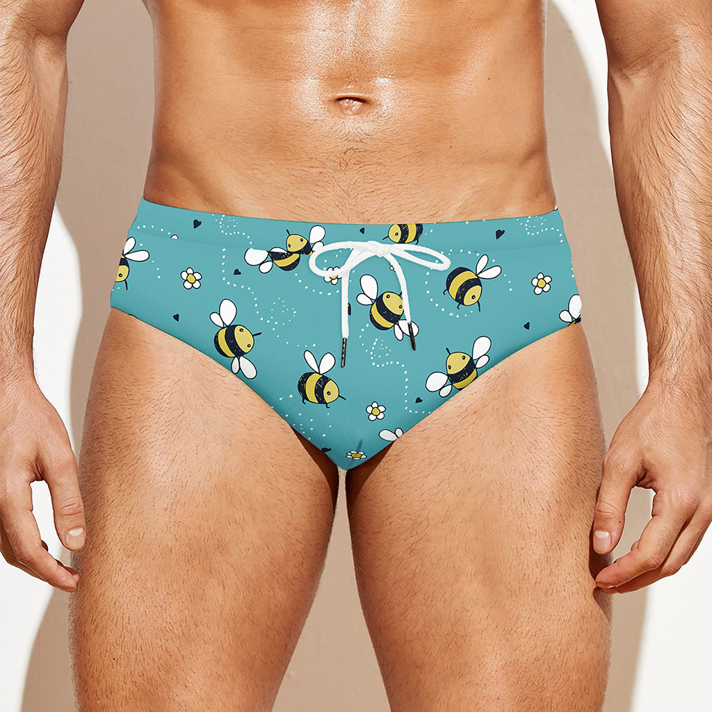 Little Bee Pattern Print Men's Swim Briefs