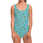 Little Bee Pattern Print One Piece Swimsuit