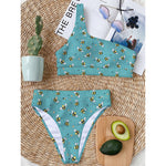 Little Bee Pattern Print One Shoulder Bikini Top
