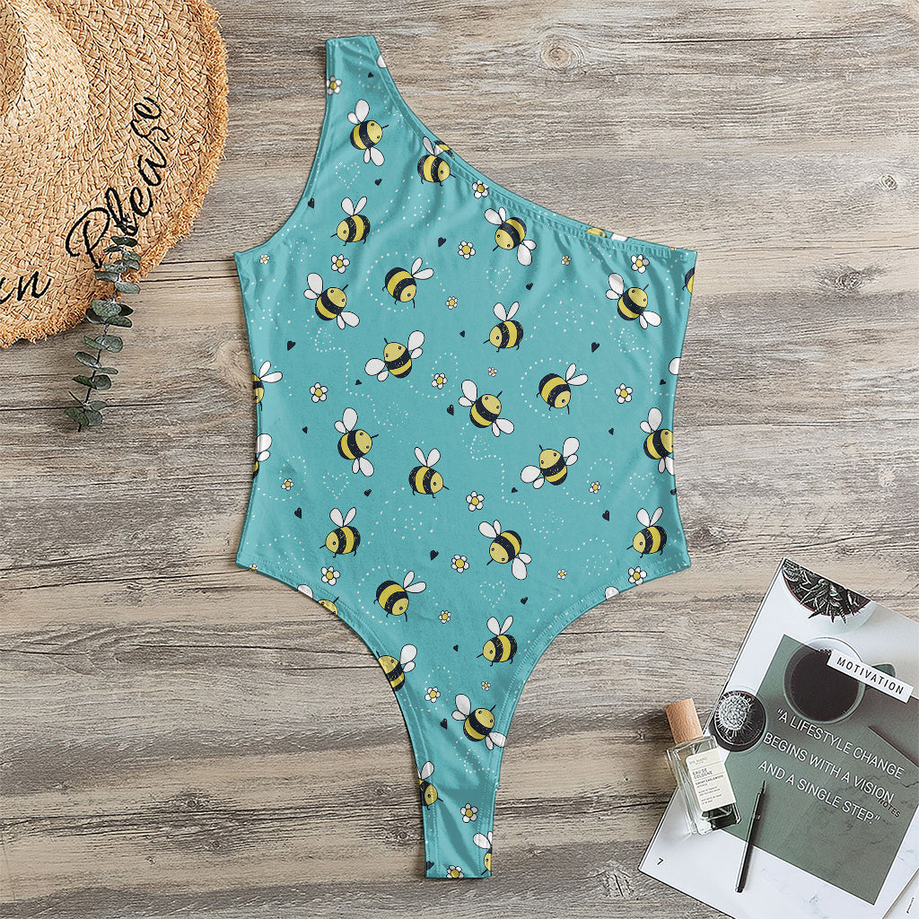 Little Bee Pattern Print One Shoulder Bodysuit