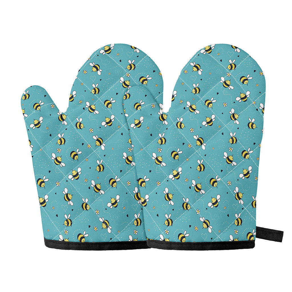 Little Bee Pattern Print Oven Mitts