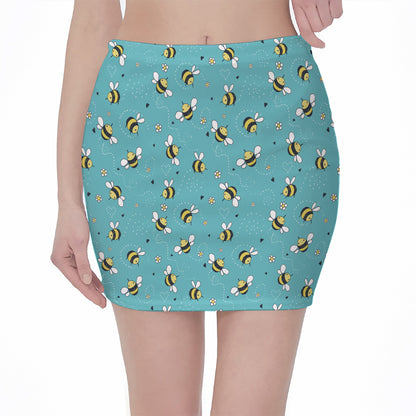 Little Bee Pattern Print Pencil Mini Skirt