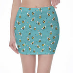 Little Bee Pattern Print Pencil Mini Skirt