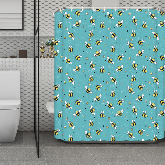 Little Bee Pattern Print Polyester Shower Curtain