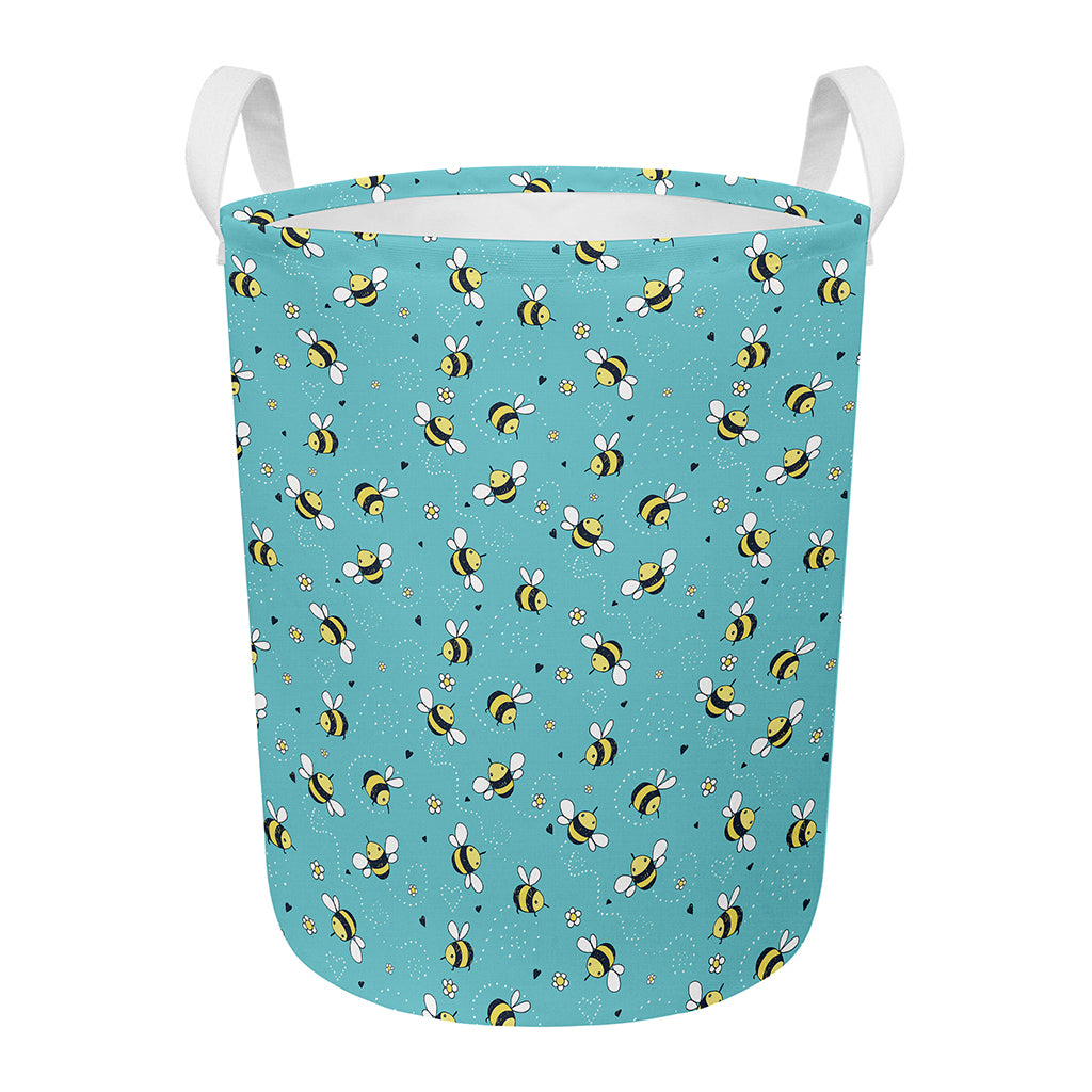 Little Bee Pattern Print Round Laundry Basket