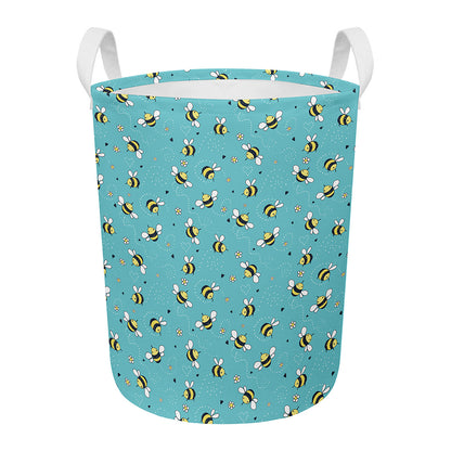 Little Bee Pattern Print Round Laundry Basket