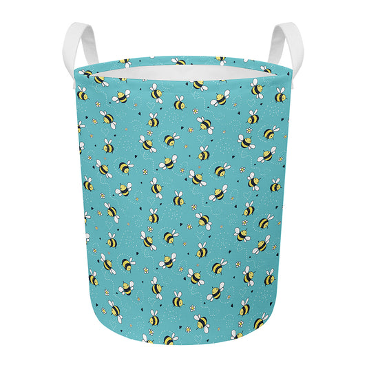 Little Bee Pattern Print Round Laundry Basket