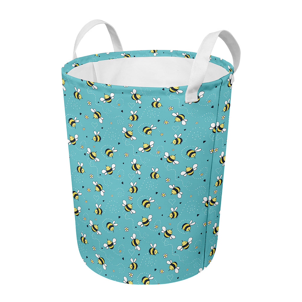 Little Bee Pattern Print Round Laundry Basket