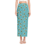Little Bee Pattern Print Side Slit Maxi Skirt