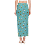 Little Bee Pattern Print Side Slit Maxi Skirt
