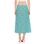 Little Bee Pattern Print Side Slit Midi Skirt