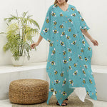 Little Bee Pattern Print Silk V-Neck Kaftan Dress