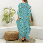 Little Bee Pattern Print Silk V-Neck Kaftan Dress