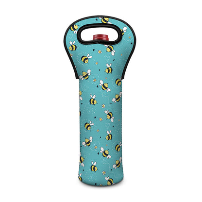 Little Bee Pattern Print Single Neoprene Wine Tote