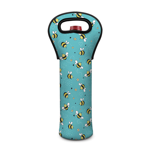 Little Bee Pattern Print Single Neoprene Wine Tote