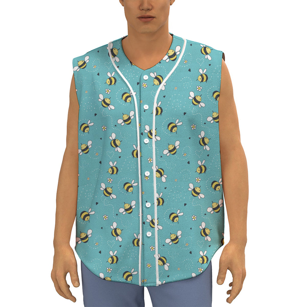 Little Bee Pattern Print Sleeveless Baseball Jersey