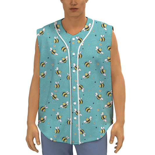 Little Bee Pattern Print Sleeveless Baseball Jersey