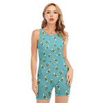 Little Bee Pattern Print Sleeveless One Piece Swimsuit