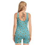 Little Bee Pattern Print Sleeveless One Piece Swimsuit