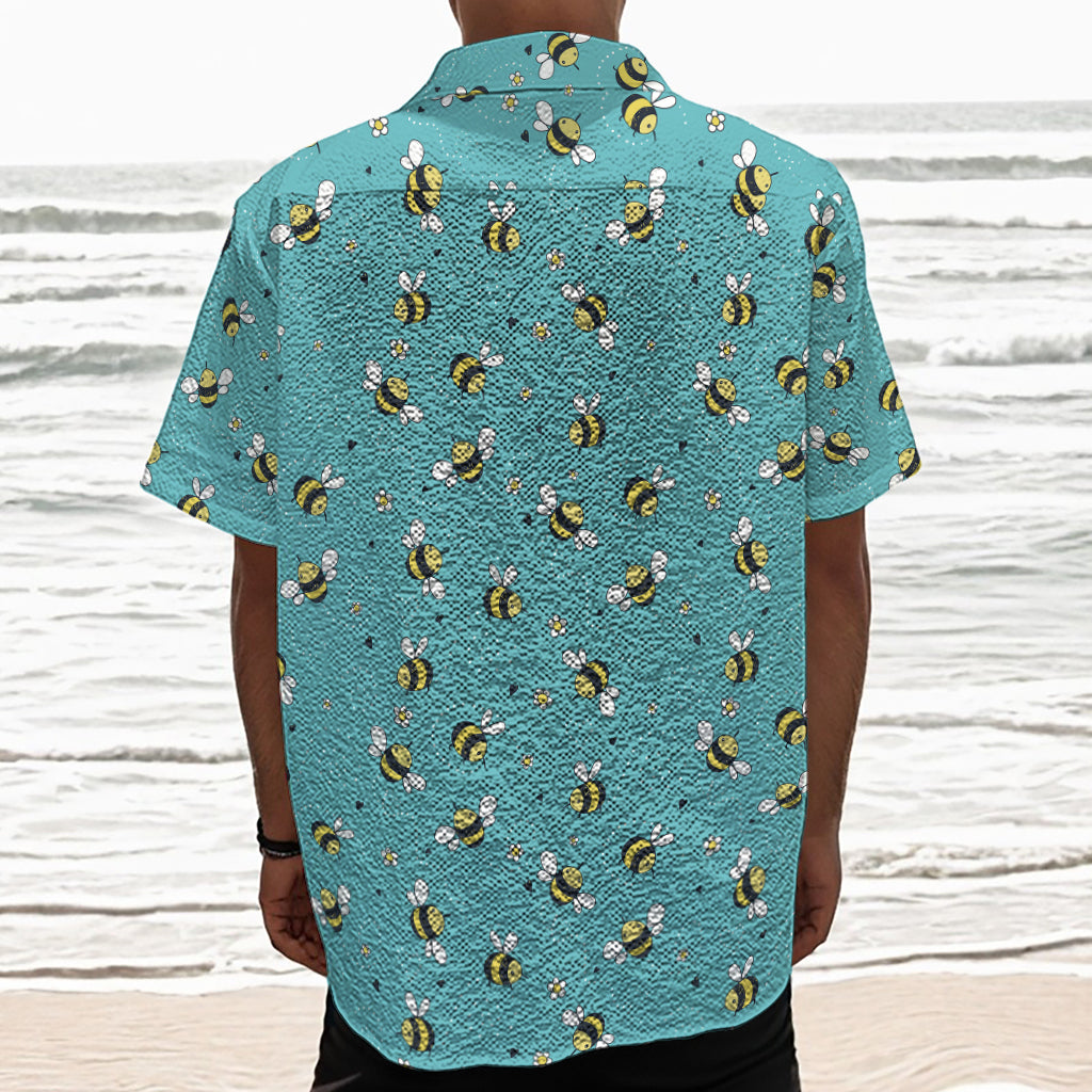 Little Bee Pattern Print Textured Short Sleeve Shirt