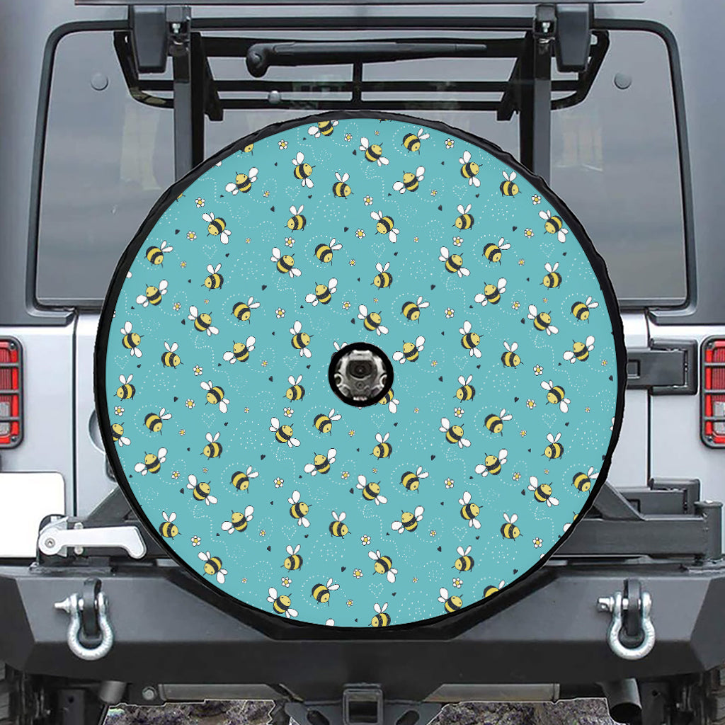 Little Bee Pattern Print Tire Cover With Camera Hole