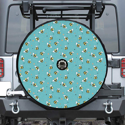 Little Bee Pattern Print Tire Cover With Camera Hole