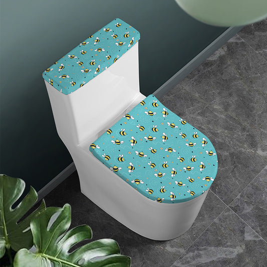 Little Bee Pattern Print Toilet Lid And Tank Cover Set