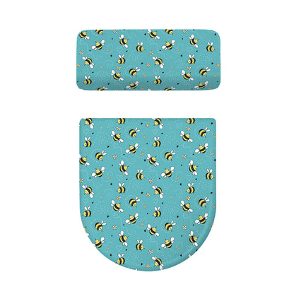Little Bee Pattern Print Toilet Lid And Tank Cover Set