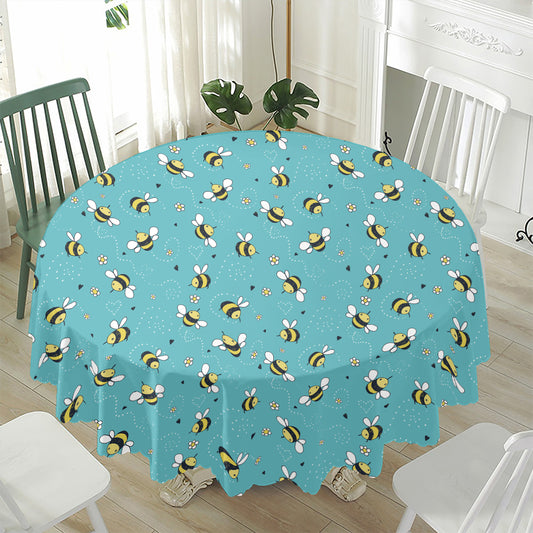 Little Bee Pattern Print Waterproof Round Tablecloth