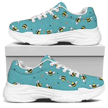 Little Bee Pattern Print White Chunky Shoes