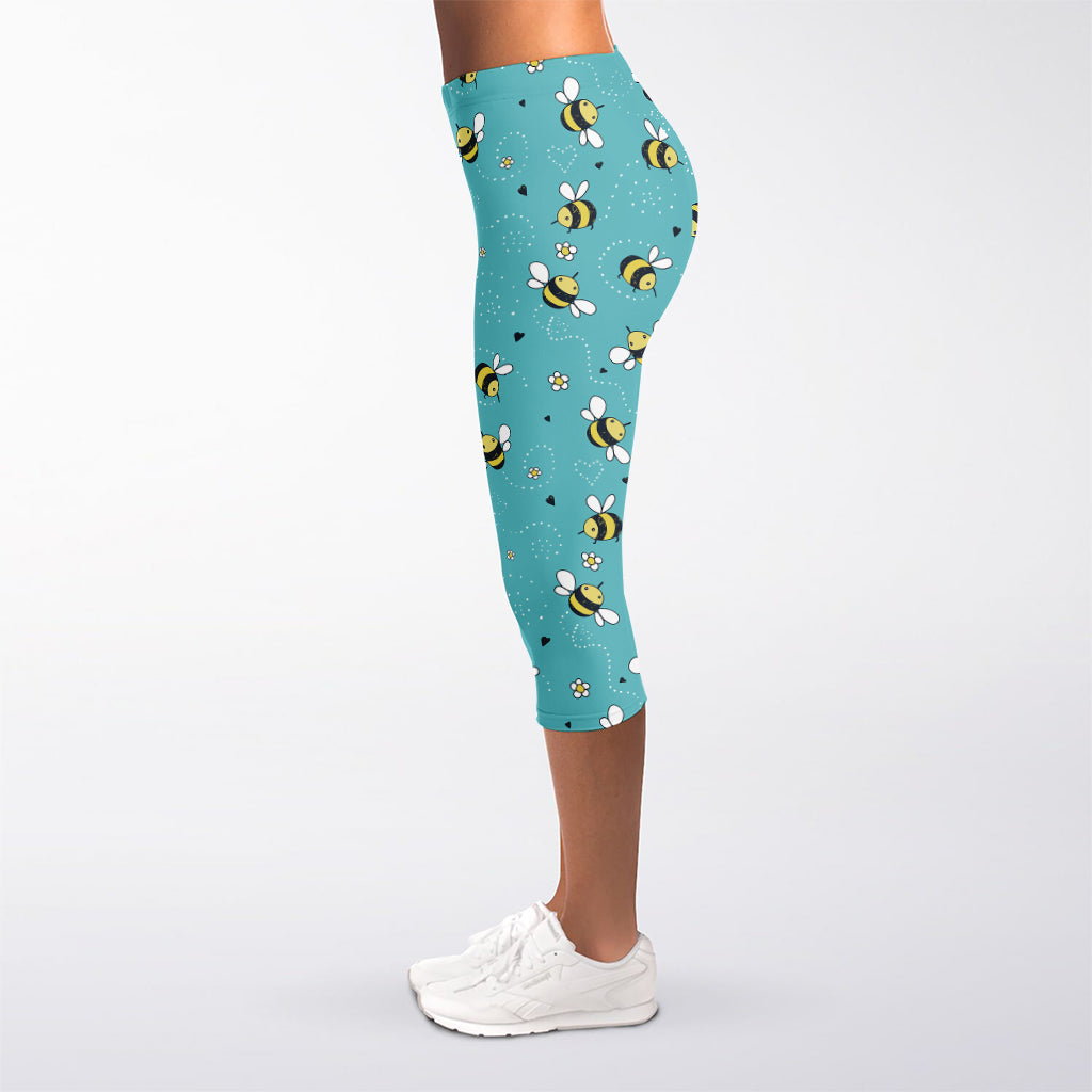 Little Bee Pattern Print Women's Capri Leggings