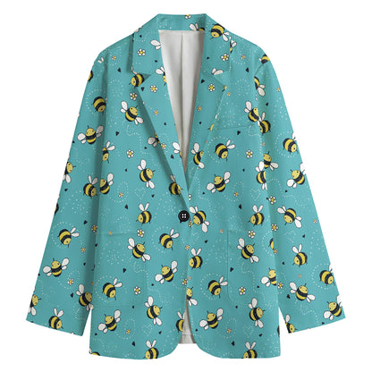 Little Bee Pattern Print Women's Cotton Blazer