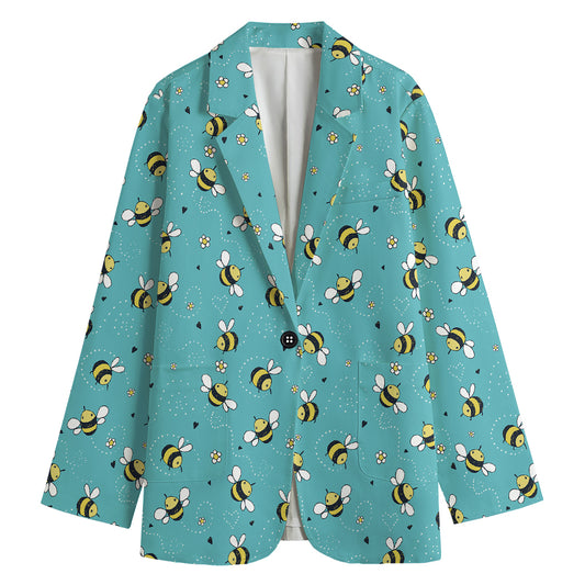 Little Bee Pattern Print Women's Cotton Blazer