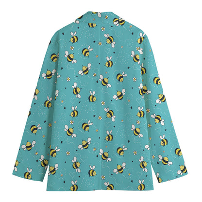 Little Bee Pattern Print Women's Cotton Blazer