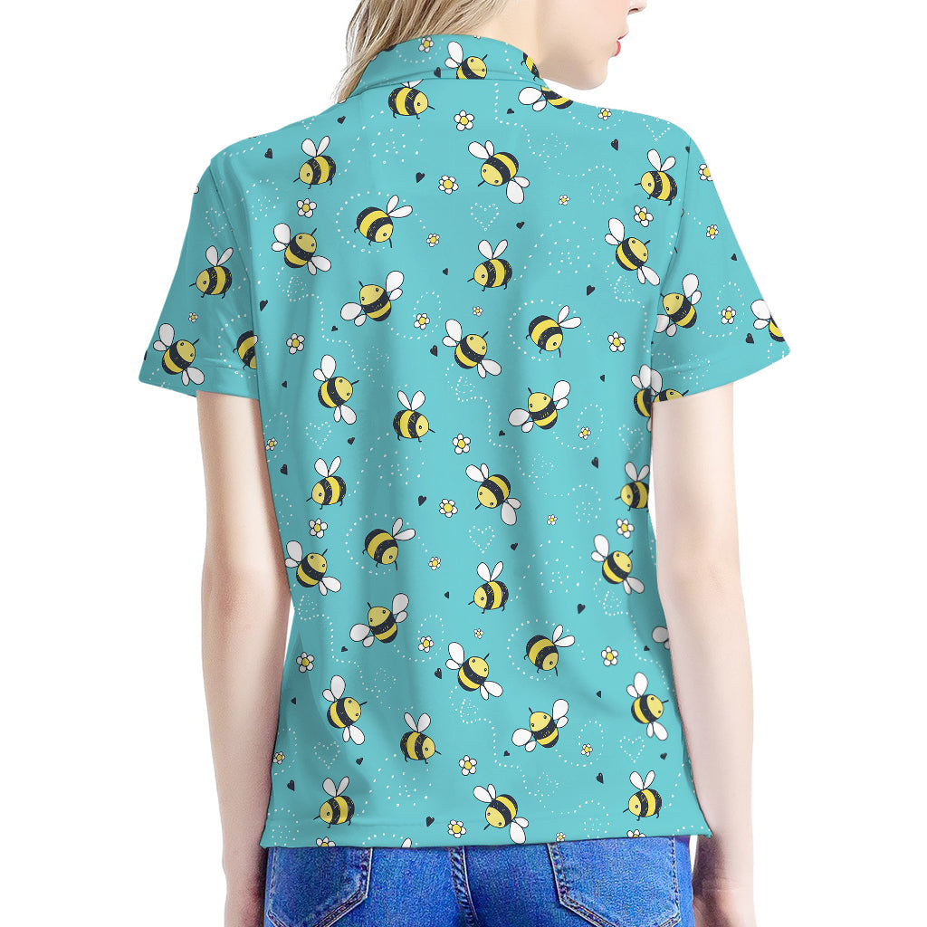 Little Bee Pattern Print Women's Polo Shirt