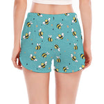 Little Bee Pattern Print Women's Split Running Shorts