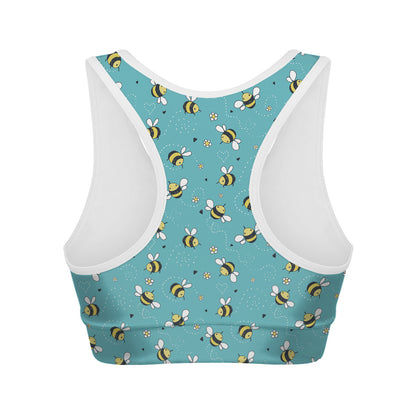 Little Bee Pattern Print Women's Sports Bra