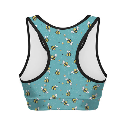 Little Bee Pattern Print Women's Sports Bra