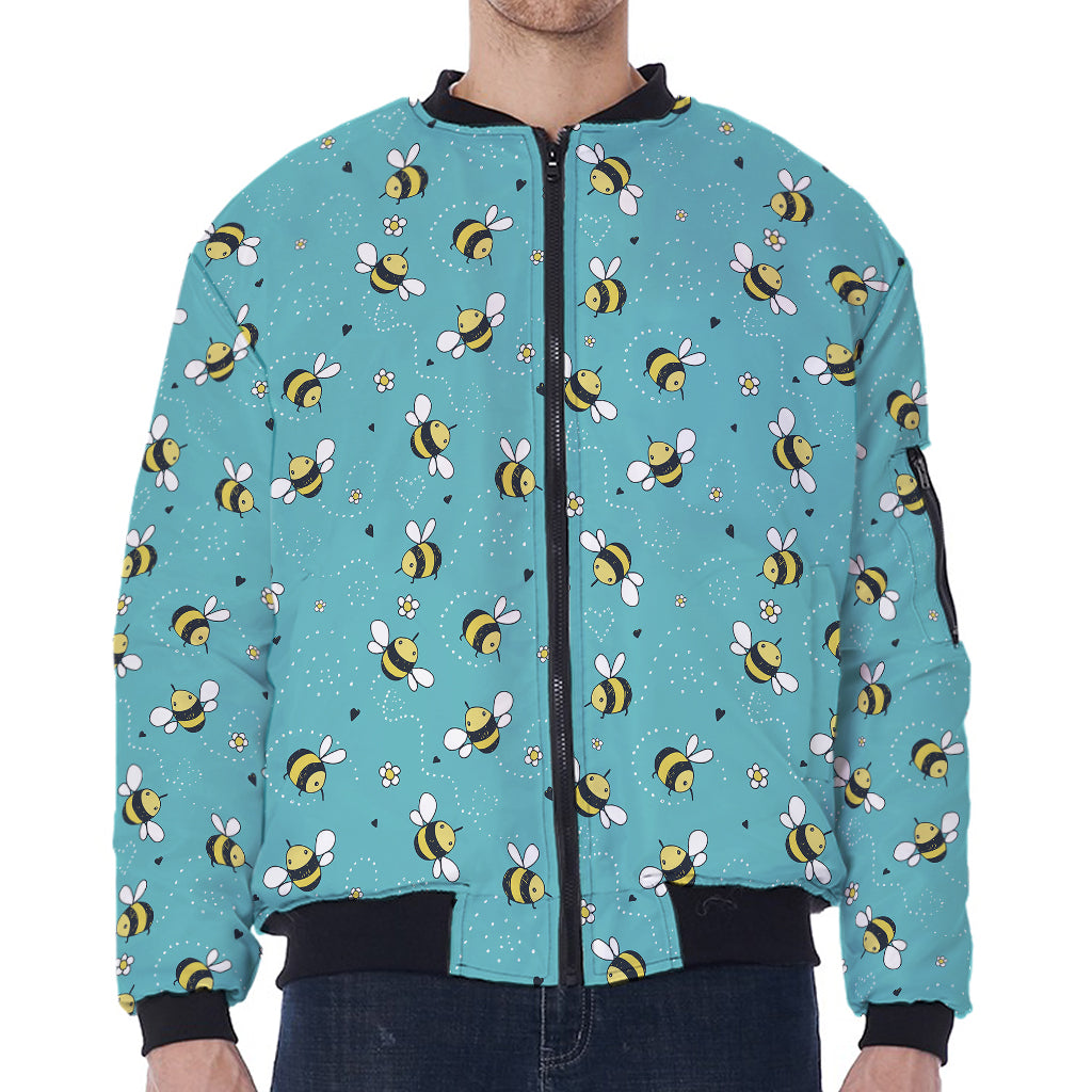 Little Bee Pattern Print Zip Sleeve Bomber Jacket