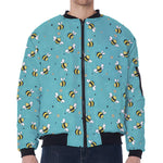 Little Bee Pattern Print Zip Sleeve Bomber Jacket