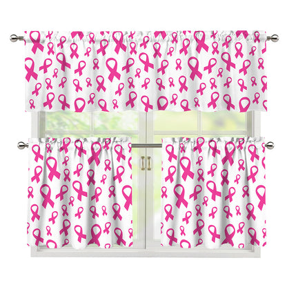Little Breast Cancer Ribbon Print 3 Piece Kitchen Curtains