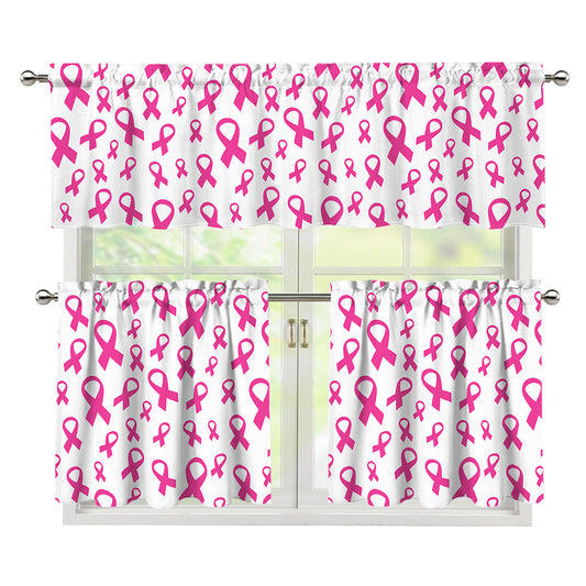 Little Breast Cancer Ribbon Print 3 Piece Kitchen Curtains