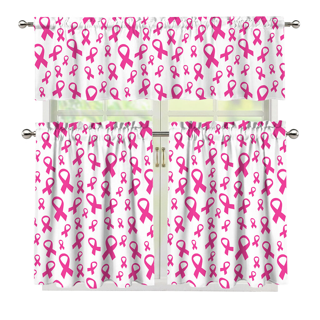 Little Breast Cancer Ribbon Print 3 Piece Kitchen Curtains