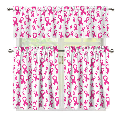 Little Breast Cancer Ribbon Print 3 Piece Kitchen Curtains