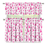 Little Breast Cancer Ribbon Print 3 Piece Kitchen Curtains